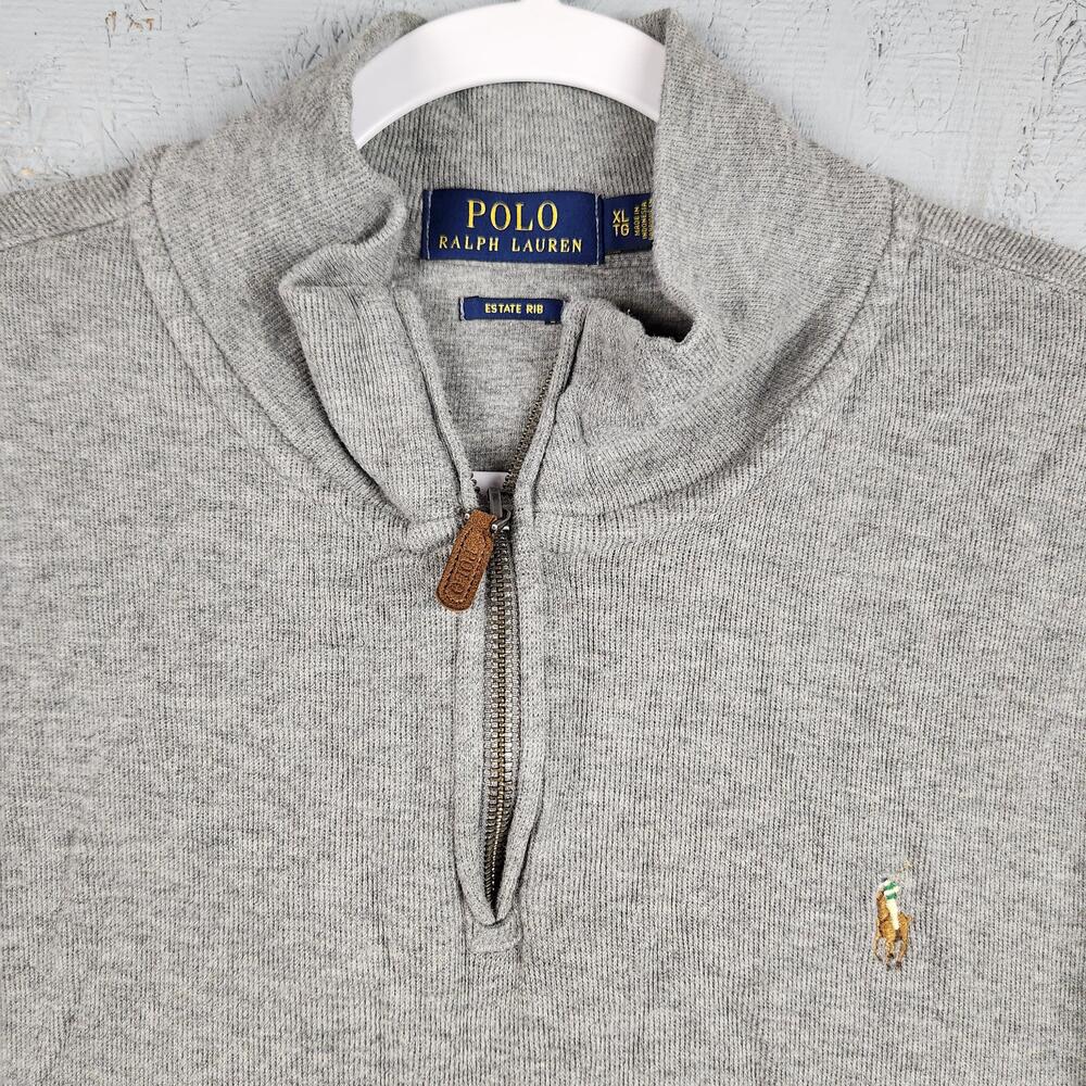 Polo Ralph Lauren Sweater Mens XL Gray Estate Rib Quarter Zip Flesh Pony Logo